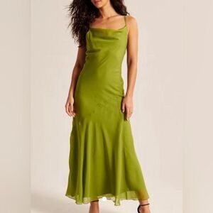 Abercrombie & Fitch Y2K Inspired Green Cowl Neck Slip Maxi Dress X-Small XS NWT